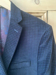 Van Heusen Velvet Blazer Blue Dots On Black 44 Regular - Picture 1 of 10