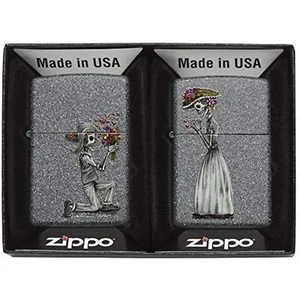 Zippo 2016 Catalog NEW Skeleton Love 2 Set Iron Stone Windproof Lighter 28987 - Picture 1 of 11