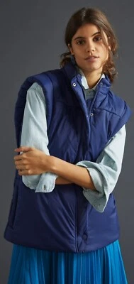 Anthropologie Maeve Manga a Presión Puffer Boho Azul Intercambio Chaleco Chaqueta Talla XS Foto 1 de 4