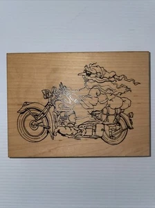 Sello de goma vintage para imprimir imágenes visuales de Papá Noel en una motocicleta 1994 - Imagen 1 de 6