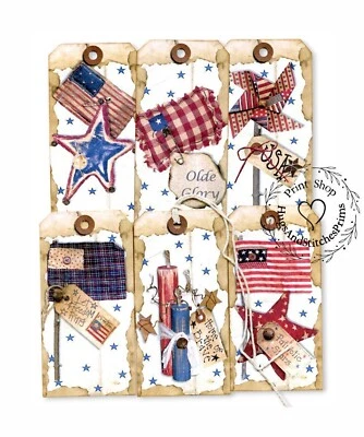 Hang Tags PRIMITIVE AMERICANA PATRIOTIC CRAFTY MIXED TAGS #T80  Gift Tags - Image 1 of 4
