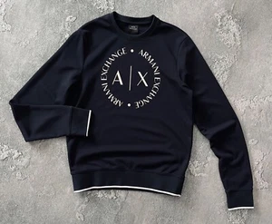 Armani Exchange Cotton Round Big Logo Navy Men’s Sweatshirt Size S - Picture 1 of 16