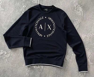 Armani Exchange Cotton Round Big Logo Navy Men’s Sweatshirt Size S - Image 1 of 4