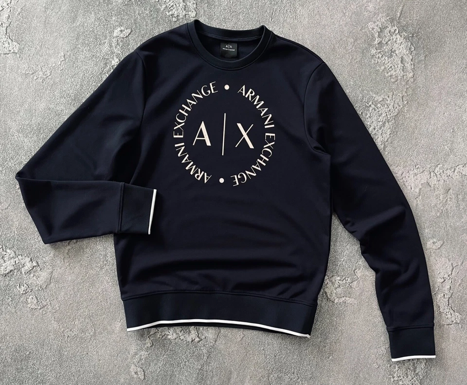 Armani Exchange Cotton Round Big Logo Navy Men’s Sweatshirt Size S - Image 1 of 4