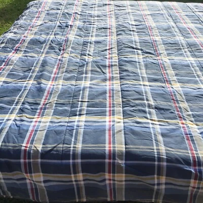 Plaid Twin Size Comforter Nautica Blue Red Yellow 100% Cotton - Image 1 of 4