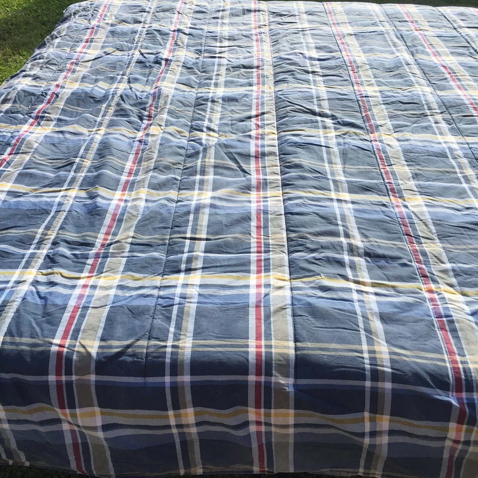 Plaid Twin Size Comforter Nautica Blue Red Yellow 100% Cotton - Image 1 of 4