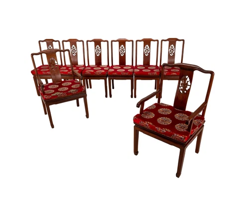 Vintage Chinese Solid Rosewood Ming Dinner Chairs- Set of 8 W/ Extra Cushions! Cover
