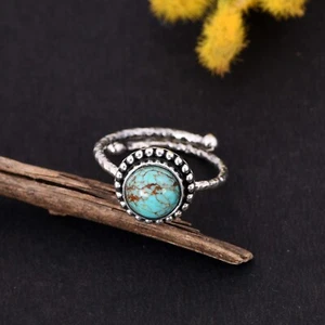Gepunkteter Design stapelbarer Ring in 925 Silber mit Türkis als religiöses Geschenk Her - Bild 1 von 11