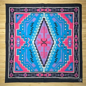 Vintage Southwestern Handkerchief Made USA 14193 Black w Bright Colors WAMCRAFT - Picture 1 of 3