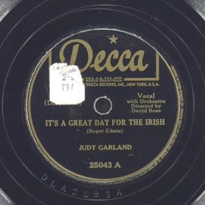 JUDY GARLAND Great Day Irish / Pretty Girl Milking DECCA 25043 VG 78 10" 1947 - Picture 1 of 4