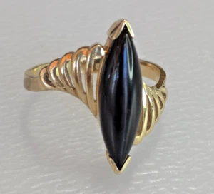 10K GELBGOLD SCHWARZER ONYX BYPASS RING länglich Marquise Gr. 8 3,84 g - Bild 1 von 10