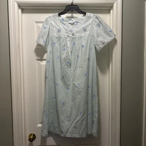 VTG NATIONAL Mint Flora House Coat Dress Night Gown Mumu Cotton M Grandma Chic - Picture 1 of 8