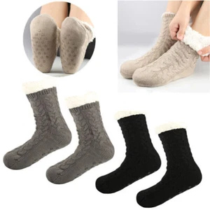 2 Paar Winter super weiche warme kuschelig flauschige Fleece-gefüttert mit Grippern Hausschuhe Socken - Bild 1 von 11