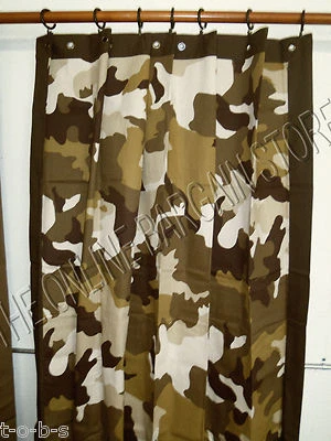 Pottery Barn Adolescente Clásico Camuflaje Cabaña Militar Baño Cortina de Ducha Marrón Foto 1 de 4