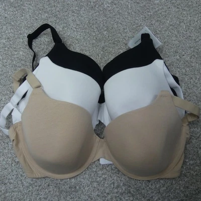 Fruit Of The Loom Bras 女式 36D 黑色白色米色钢圈 FT797PK 3 件套 — 第 1/4 张图片