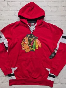 Mens Medium NHL Apparel Chicago Blackhawks Lace-Up Hoodie Hooded Sweatshirt NEW - Picture 1 of 14