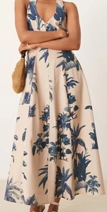 Asos Design Halter Midi Dress With Godet Hem. Palm Print. NWT. Size US 10 - Picture 1 of 4