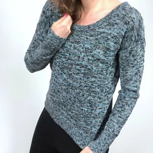 American Eagle Blue Metallic Gold Knit Long Sleeve Sweater Women's Size Small - Picture 1 of 7