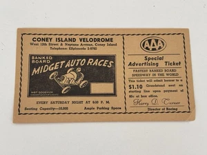 Biglietto Pubblicità Vintage Originale CONEY ISLAND VELODROME Card Midget Race - Foto 1 di 5
