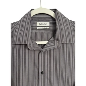 Calvin Klein New Mens Gray Button Up Dress Shirt Size 15 34/35 Non Iron Slim Fit - Picture 1 of 6