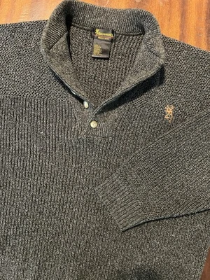 Suéter Pullover De Colección Browning Pescador Tejido 1/4 Botón Grande Hecho en EE. UU. Foto 1 de 4