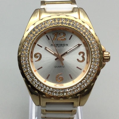 Akribos XXIV AK514WTR Womens Watch 39mm Gold Tone Ceramic Band New Battery 6.5" - Image 1 of 4