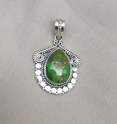 Verde Cobre Turquesa Colgante 925 Plata Collar Bohemio Diseñador Regalo Forher - Imagen 1 de 4