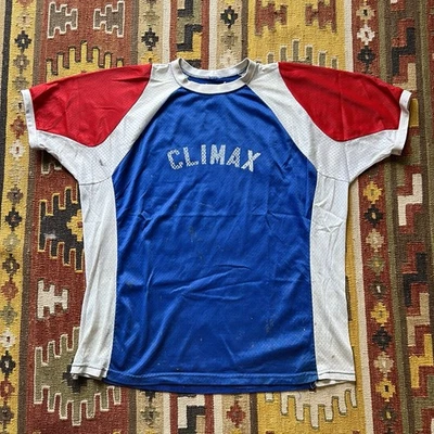 Camiseta de fútbol vintage años 70 80 malla nailon 'Climax' talla XL - manchas de pintura Foto 1 de 4