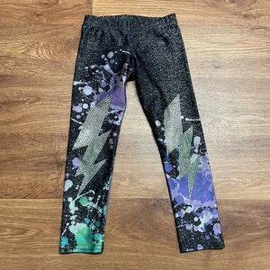 Terez Girls Lightning Bolt Yoga Pant Leggings Size Medium 4-5 Black Purple Green - Picture 1 of 6