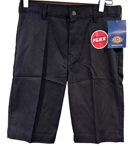 Dickies Boys Flat Front Khaki Shorts Size 14 Black Slim Fit Stain Release - Picture 1 of 6
