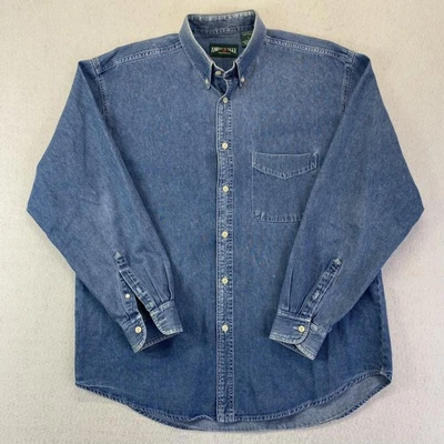 Camisa American Eagle Para Hombres Grande Azul Denim Con Botones Manga Larga Bolsillo Informal Foto 1 de 4