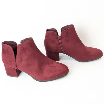 Kim Rogers Renley Faux Suede Bootie Size 6M Wine Red Side Zip Block Heel Comfort - Image 1 of 4