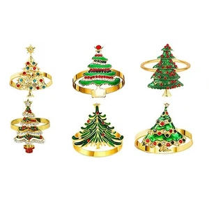 Set of 6 Christmas Napkin Rings Metal For Durable Reusable Easy Clean Red Green - Picture 1 of 7