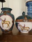 equestrian Hand Painted Chinese Ginger Jar And Dish With Lid Collectibles Set 2