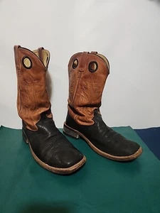 Old West Mens Sz 10.5D Boots Pull-on Square Toe Brown/black BSM1810 - Picture 1 of 13