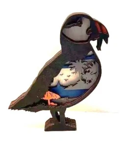 Puffin Bird 3D Wooden Multilayer Shadowbox Figure Handcrafted Ocean Coastal - Picture 1 of 4