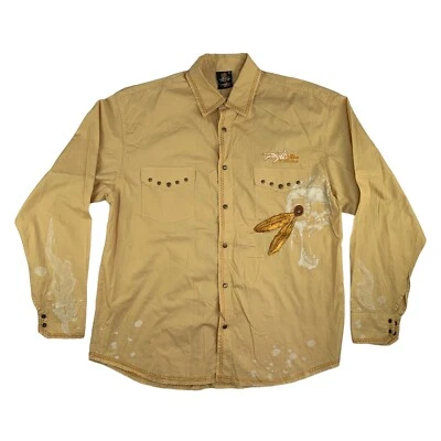 Camisa Miskeen Para Hombres XL Pintada a Mano Manga Larga A Presión Abotonada Calavera Amarilla Foto 1 de 4