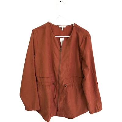 Womens Fall Jacket Size Large Cinched Waist Orange Lightweight Relaxed Zip Up - Image 1 of 4