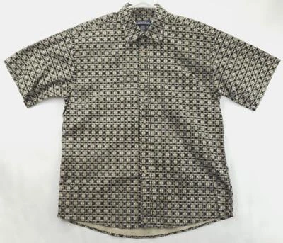 Camisa Crossings Vintage Hombre Grande Beige Negra Algodón Geométrico Clásica Abotonada Foto 1 de 4