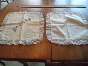 2 Vintage Embroidered 14 inch Pillows FAN DESIGN - one blank one started - Picture 1 of 9
