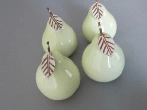 4 High End Keramik Obst BIRNEN Metall Blatt & Stiel 4" hoch Hollywood Regency MCM - Bild 1 von 5