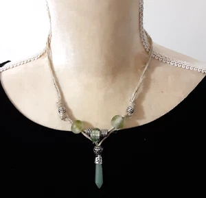 Hecho a mano rústico boho 16" collar cuerda cordón verde plata tono cuentas cristal? - Imagen 1 de 2