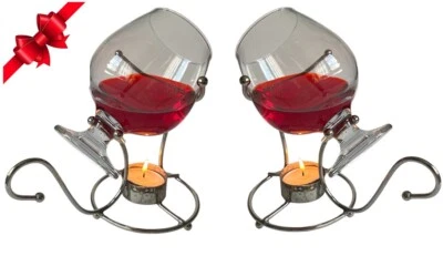 2 Pcs x Brandy Warmer Set with Glass Brandy Cognac Snifter Silver with Tea light - Image 1 of 4