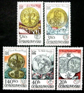 Checoslovaquia, Exposición de estampillas PRAGA 1978, monedas, Scott 2161-65, 5 estampillas, MNH - Imagen 1 de 3