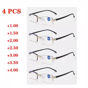 4x Randlose Lesebrille +100/+400 Resin Gläser Platic Anti Blaulicht Brille - Bild 1 von 7