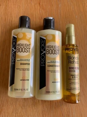 Neu PROVOKE Highlight Boost Shampoo, Conditioner 200ml & Blond Reha Öl TRIO