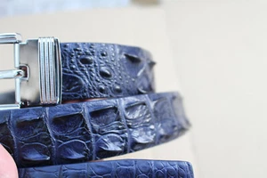 Genuine Alligator ,Crocodile LEATHER Skin Men's Belt Dark Blue - Picture 1 of 5