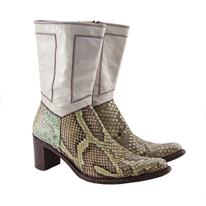 Rocco P Python and Leather Cowboy Boots Italy 39 US 9 - Picture 1 of 1
