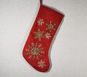 Nicole Miller Home Red Christmas Stocking Gold Beaded & Embroidered Snowflakes - Bild 1 von 9