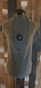 Cashmere Wool Blend Wrap Tunic Top V-Neck Short Sleeve Sweater Button Accent S/M - Picture 1 of 16